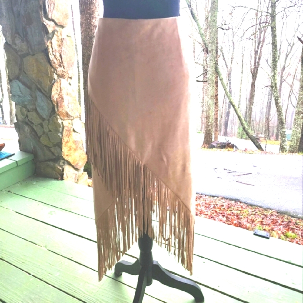 Quality Faux Suede Fringe Skirt